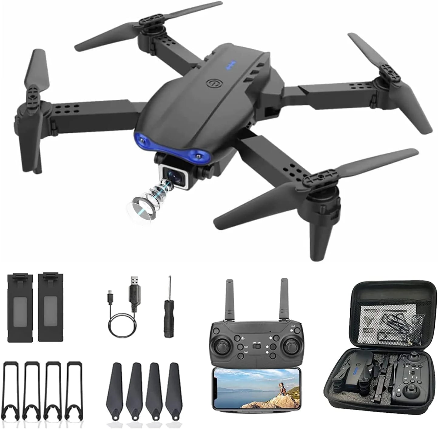 Drone with Camera for Kids Adults 1080P HD FPV Camera, Drone for Beginners with Altitude Hold, One Key Landing, Speed Adjustment