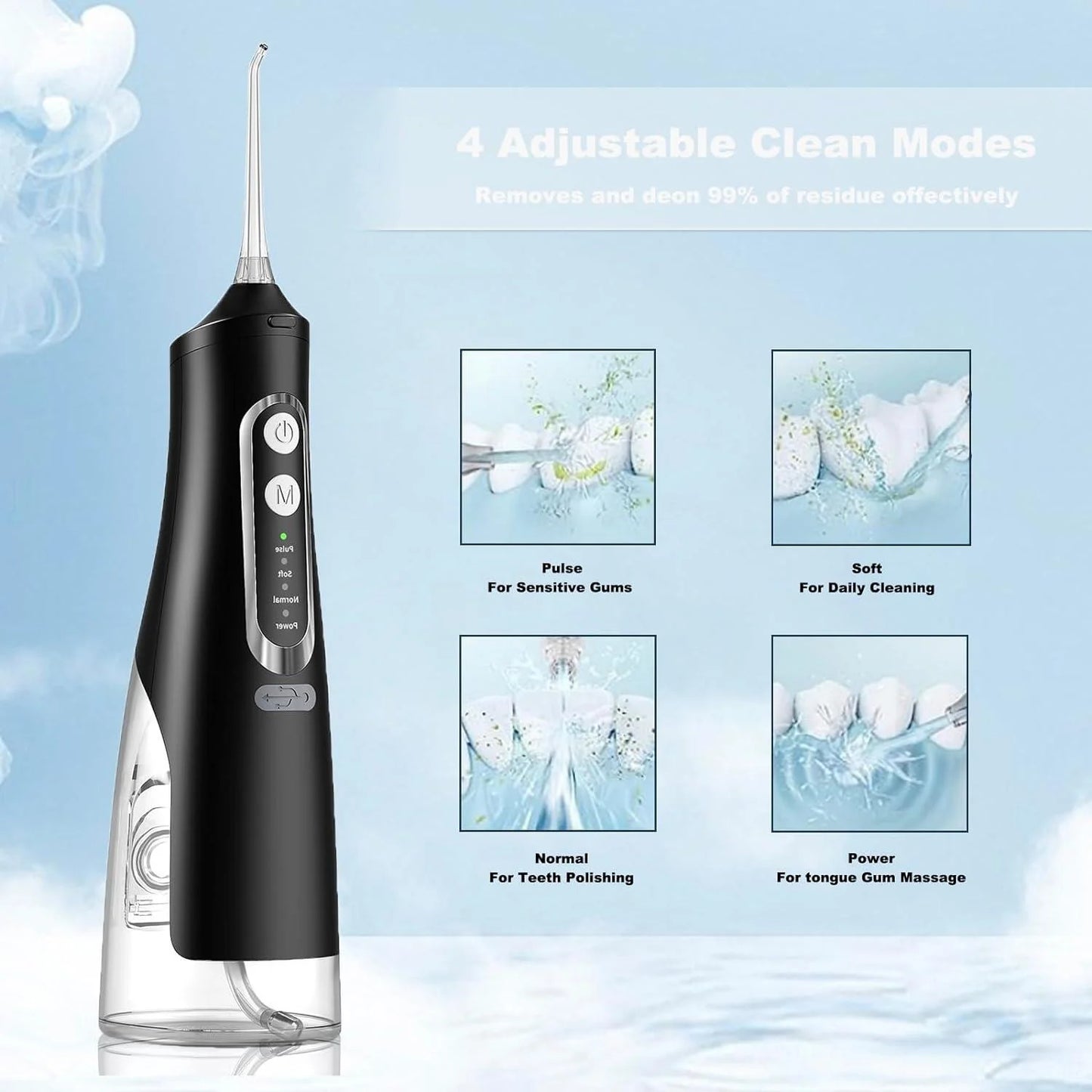 Water Dental Flosser Professional Irrigator for Dental & Oral Care with 8 Tips 4 Modes 310mL Large