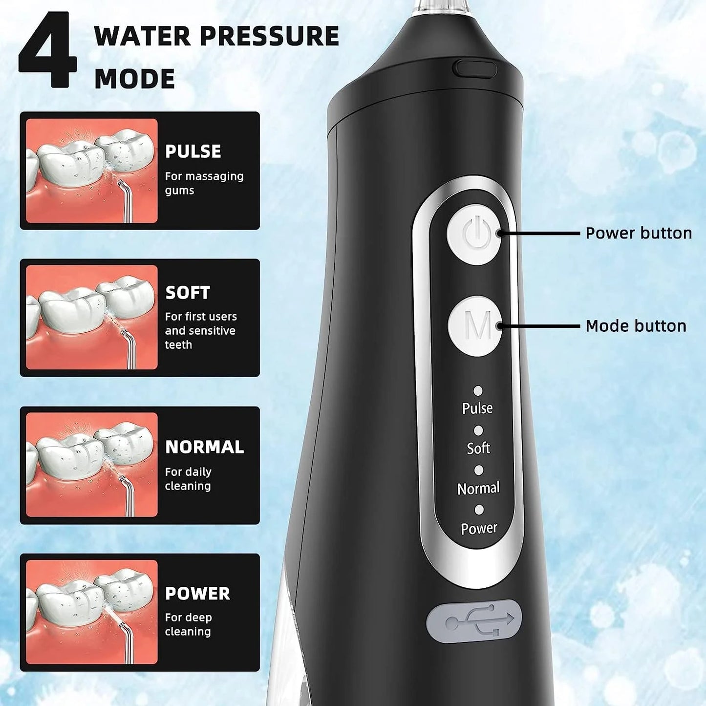 Water Dental Flosser Professional Irrigator for Dental & Oral Care with 8 Tips 4 Modes 310mL Large