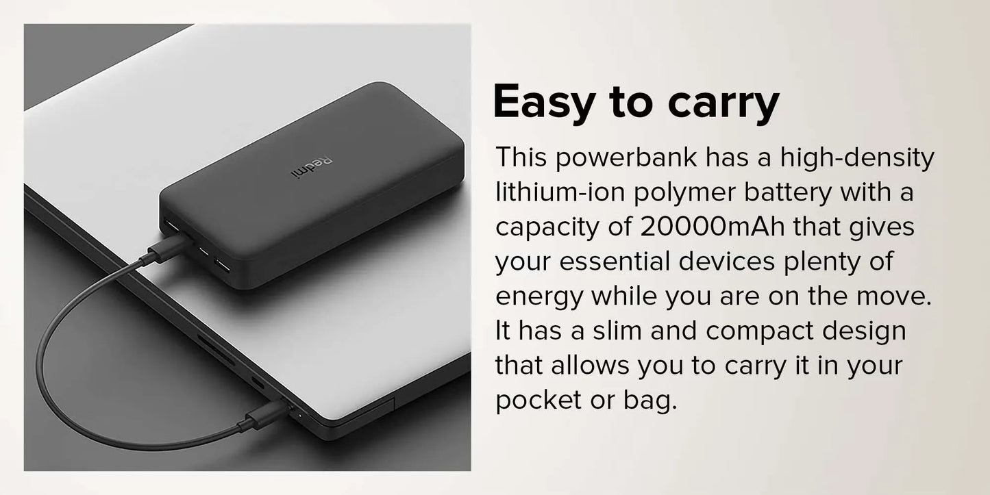 20000mAh High-Speed Charging Technology Powerbank 18 watt Black