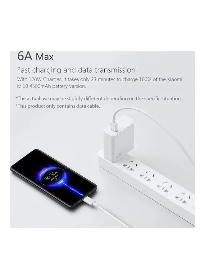 Type C 6A Super Fast Charging Data Cable White