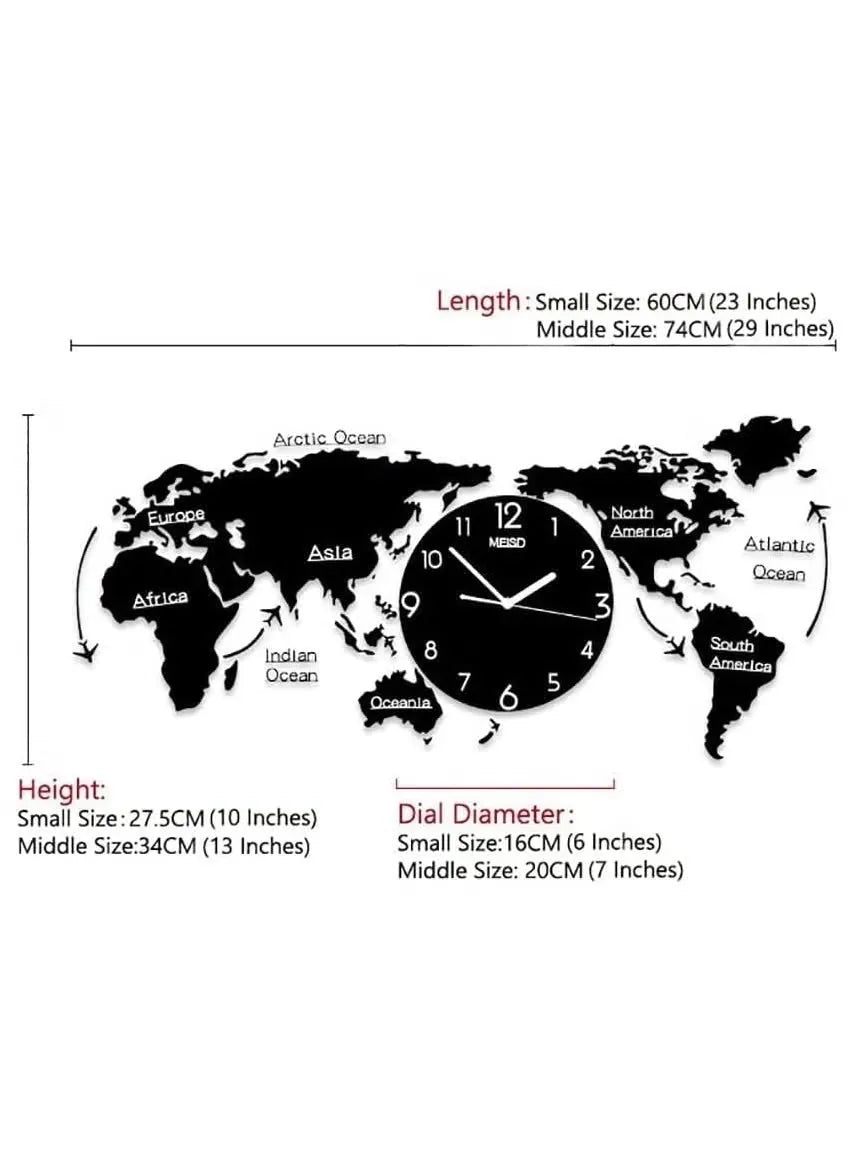 Modern World Map Digital Hanging Ultra Quiet Acrylic Wall clock Size 156 x 96 cm